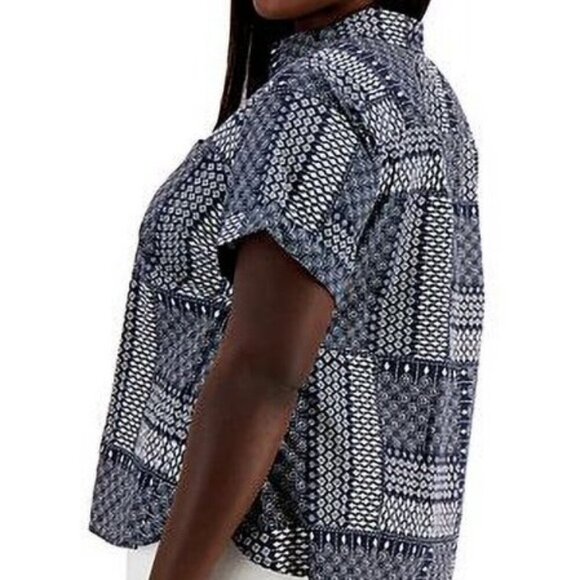 Tommy Hilfiger Plus Size Button-Front Camp Shirt – Sky Captain/Ivory 1X NWT - Picture 2 of 5